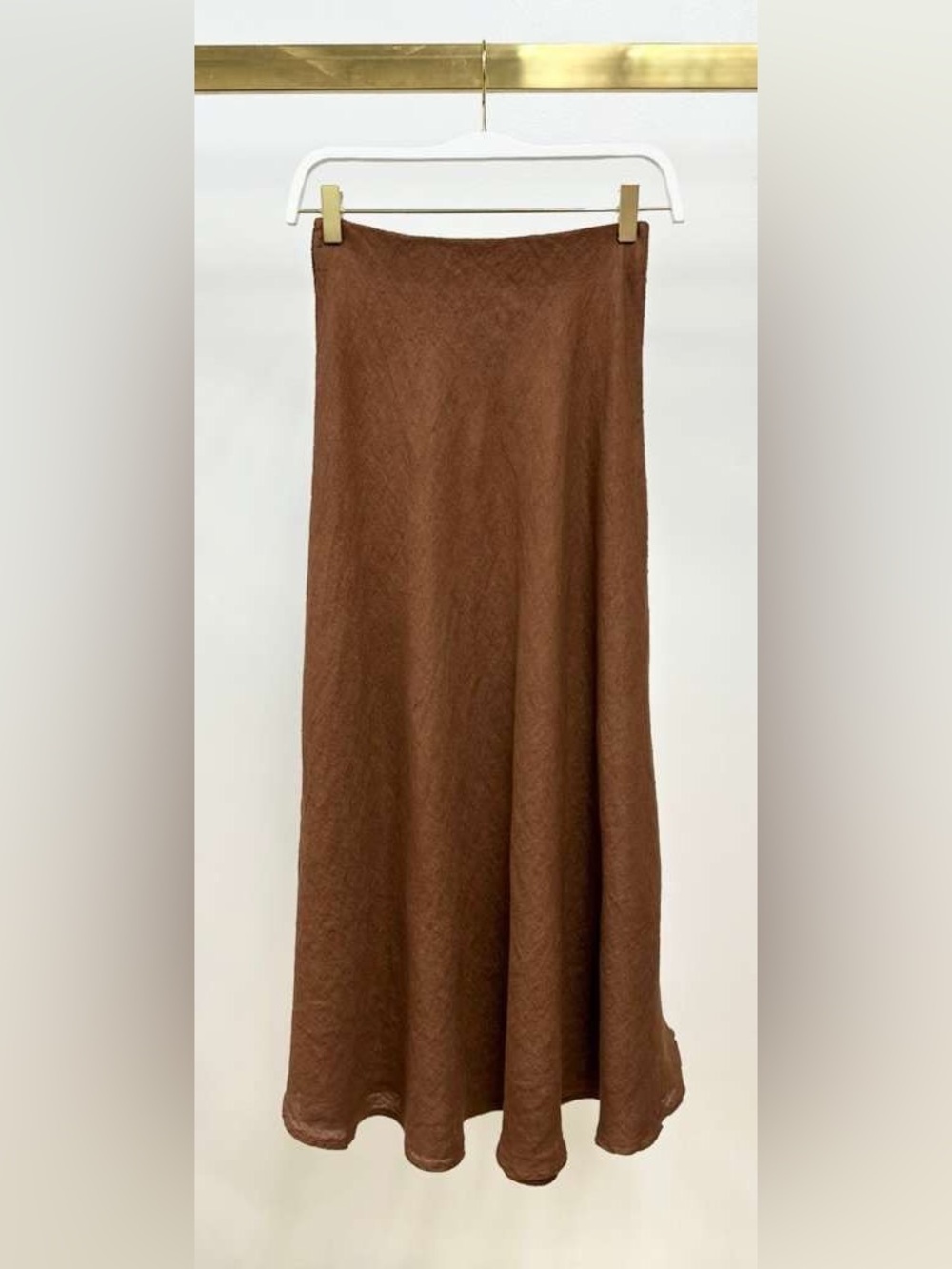 (113002-TOB) SOLID LINEN MIDI SKIRT